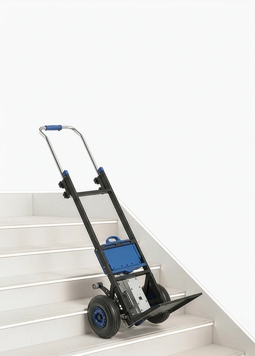 Carrello saliscale elettrico XSTO su una scala